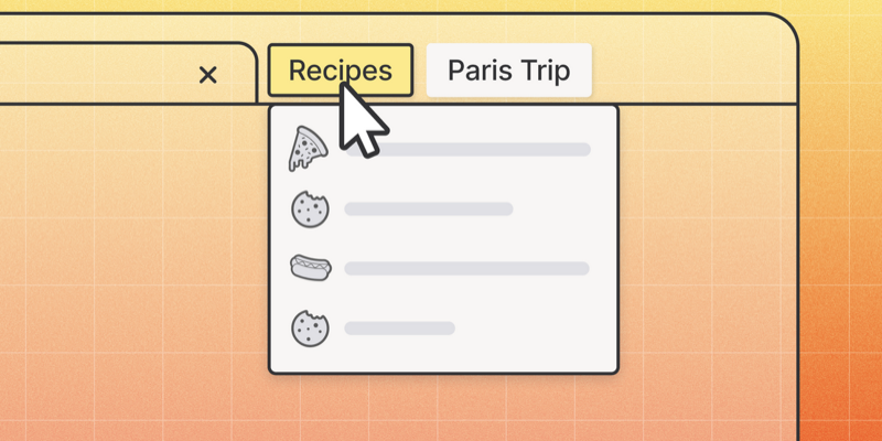 A tab group of recipes.